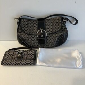 Coach VTG Y2k Black Soho Hobo Stitchflap With Wallet